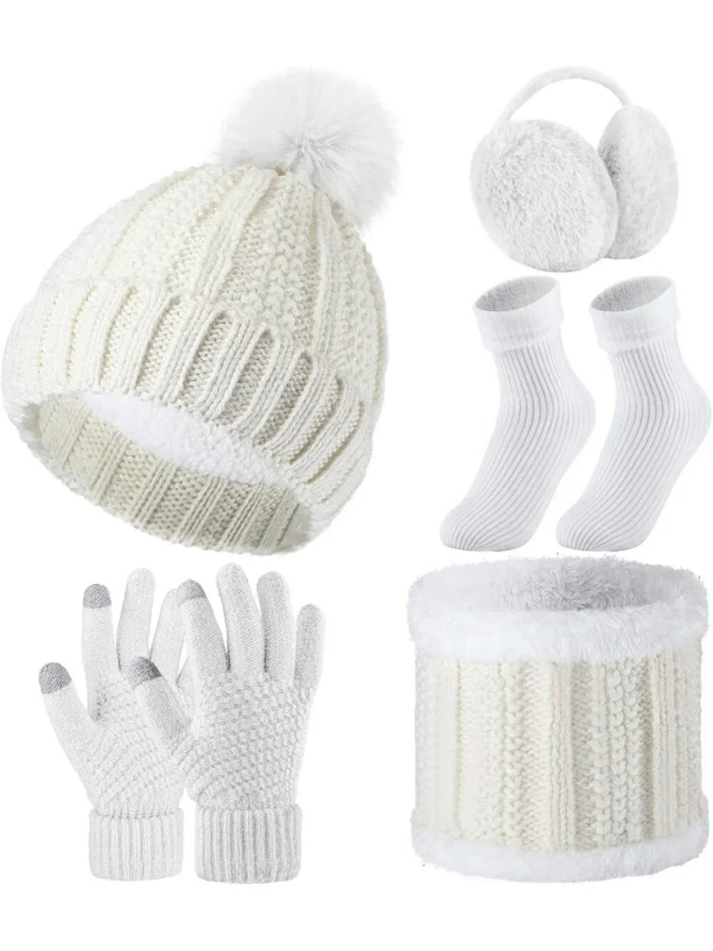 Cozy 5-Piece Winter Set: Warm Beanie, Scarf & Touchscreen Gloves for Women